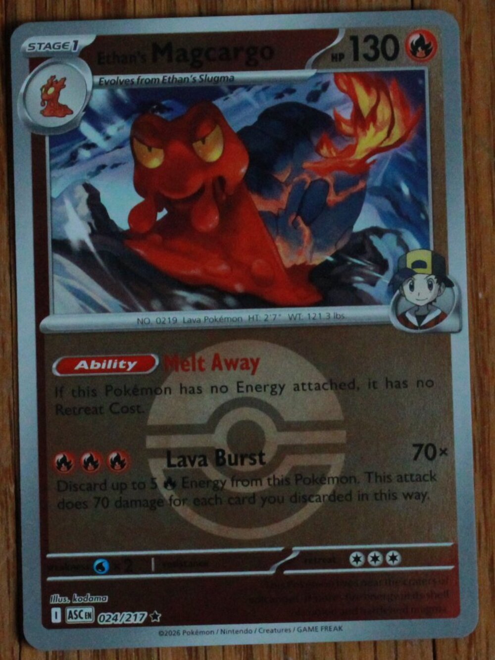 Pokemon "Ethan's Magcargo" Reverse Holo Ball Trading/Playing Card